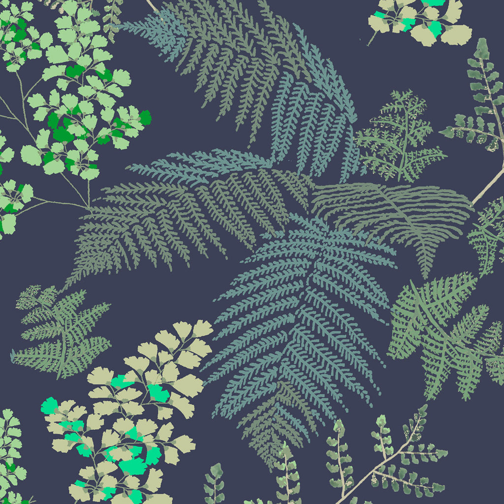 Lace Ferns Midnight Blue Wallpaper (10m Roll) – Parker & Jules